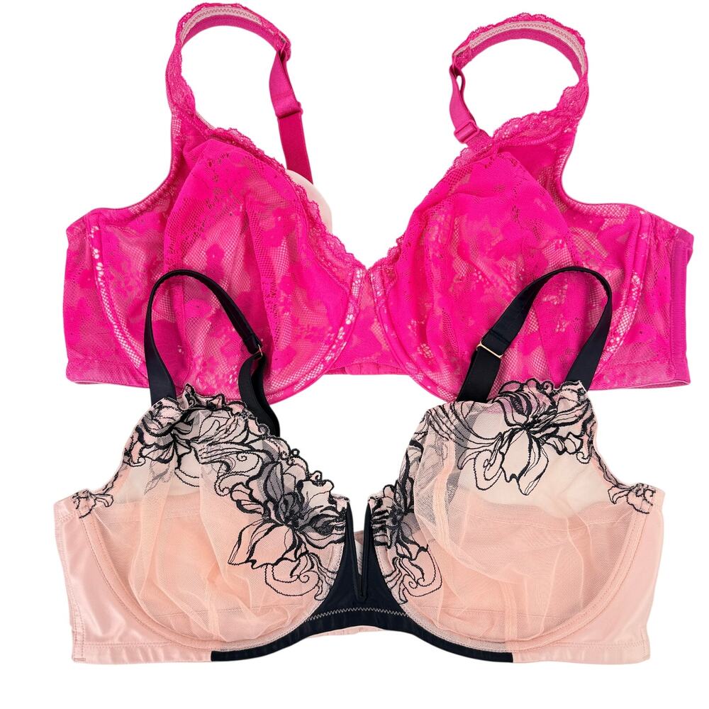 Cacique Full Coverage Bra Lot 2 44DD Pink Lace Blush Black Underwire